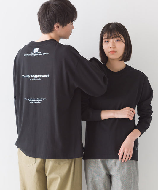 【hbD】【OMNES】ユニセックス バイオポリウォッシュ加工 ロゴプリント長袖Tシャツ【1522-5237】