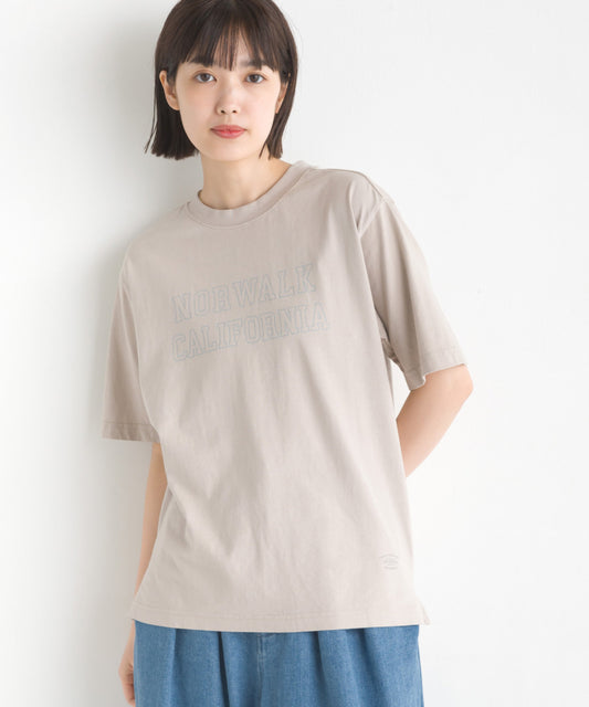 【hbD】【OMNES】ユニセックス バイオポリウォッシュ加工 ロゴプリント半袖Tシャツ【1522-5238】