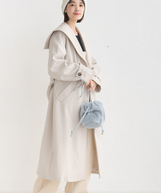 【hbA】【OMNES】ニットモッサ ライトセーラーカラーコート【1522-7111】