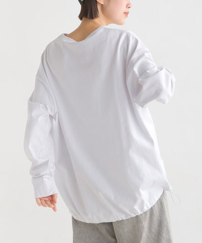 【hbC】【OMNES】ユニセックスドロスト付プリント長袖Tシャツ【1523-5403】