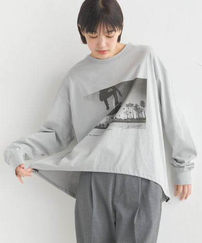 【hbC】【OMNES】ユニセックスドロスト付プリント長袖Tシャツ【1523-5403】