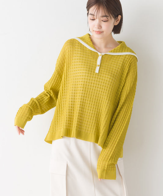 【OMNES】12Gビックカラーシアー ポコポコバイカラ―チェックニット【1523-6118】