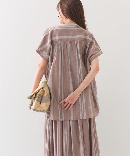 【OMNES】コットンボイル総柄ワイドシルエットギャザー半袖シャツ【1524-4183】