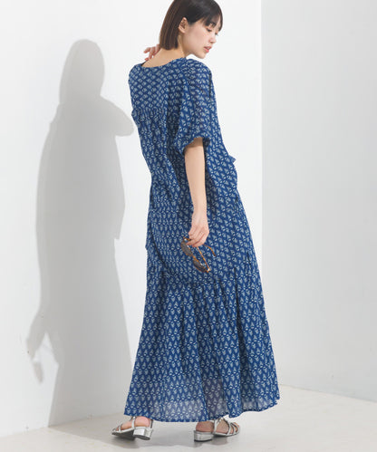 【OMNES】コットンボイル総柄ワイドシルエットギャザー半袖シャツ【1524-4183】