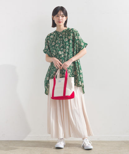 【OMNES】コットンボイル総柄ワイドシルエットギャザー半袖シャツ【1524-4183】