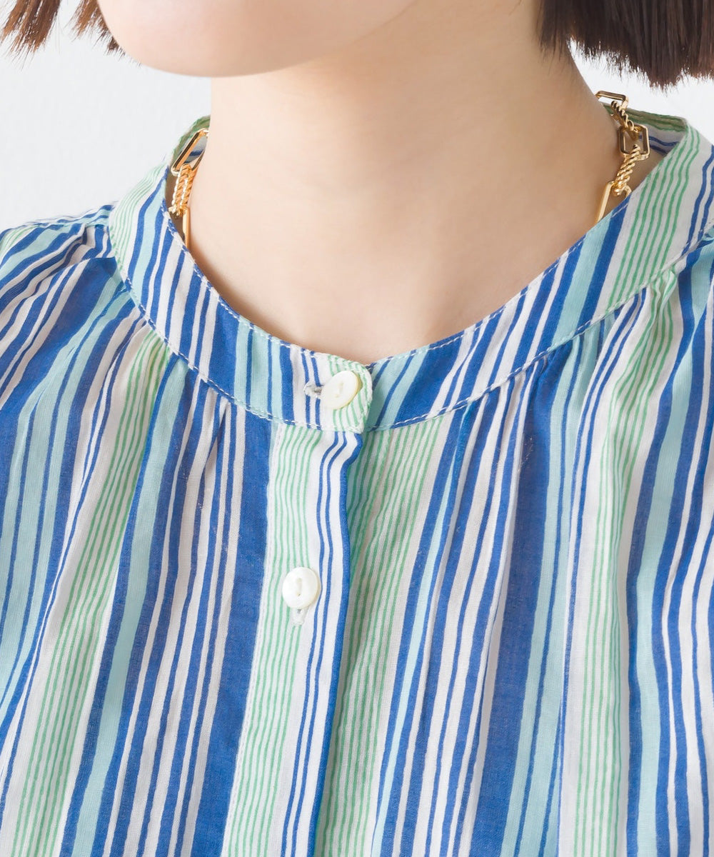 【OMNES】コットンボイル総柄ワイドシルエットギャザー半袖シャツ【1524-4183】