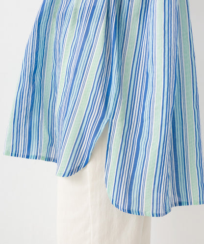 【OMNES】コットンボイル総柄ワイドシルエットギャザー半袖シャツ【1524-4183】