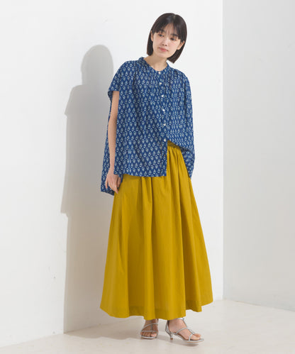 【OMNES】コットンボイル総柄フレンチスリーブギャザーシャツ【1524-4184】