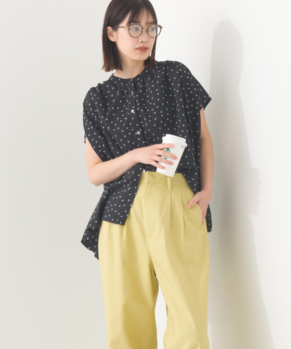 【OMNES】コットンボイル総柄フレンチスリーブギャザーシャツ【1524-4184】