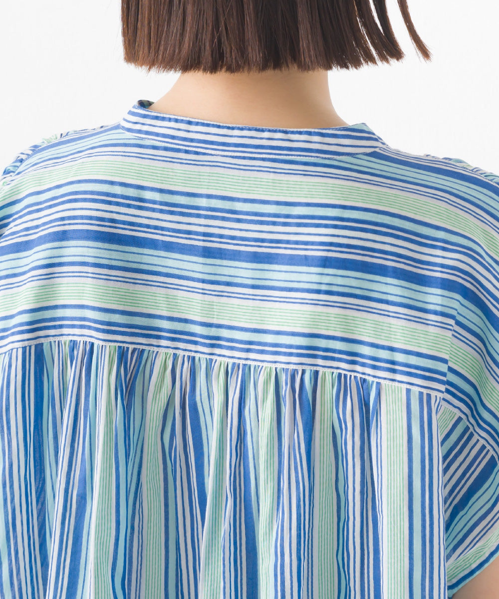 【OMNES】コットンボイル総柄フレンチスリーブギャザーシャツ【1524-4184】