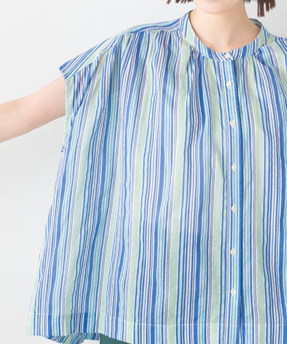 【OMNES】コットンボイル総柄フレンチスリーブギャザーシャツ【1524-4184】