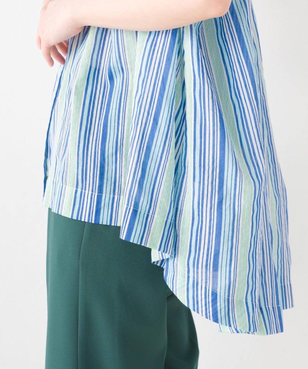 【OMNES】コットンボイル総柄フレンチスリーブギャザーシャツ【1524-4184】