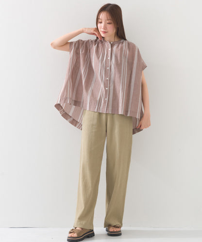 【OMNES】コットンボイル総柄フレンチスリーブギャザーシャツ【1524-4184】