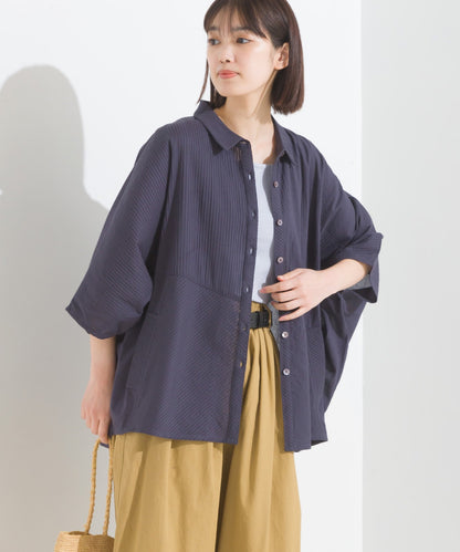 【OMNES】コットンキャンブリックタックドルマンシャツ 半袖【1524-4185】