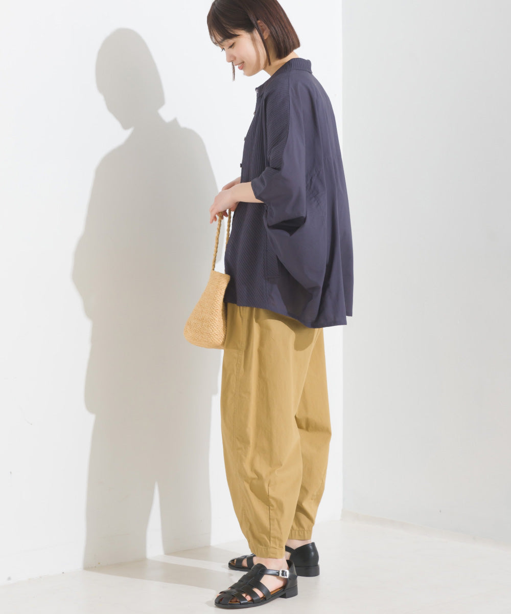 【OMNES】コットンキャンブリックタックドルマンシャツ 半袖【1524-4185】