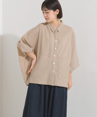 【OMNES】コットンキャンブリックタックドルマンシャツ 半袖【1524-4185】