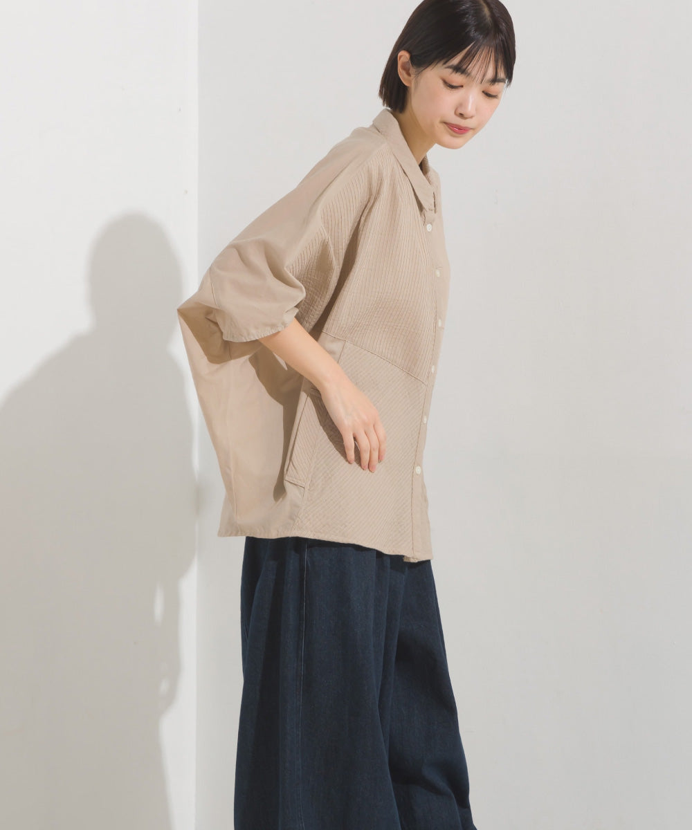 【OMNES】コットンキャンブリックタックドルマンシャツ 半袖【1524-4185】