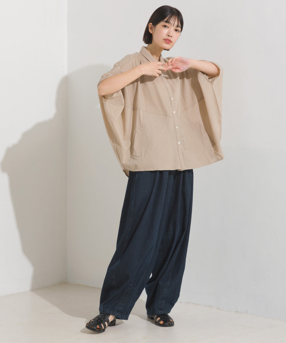 【OMNES】コットンキャンブリックタックドルマンシャツ 半袖【1524-4185】