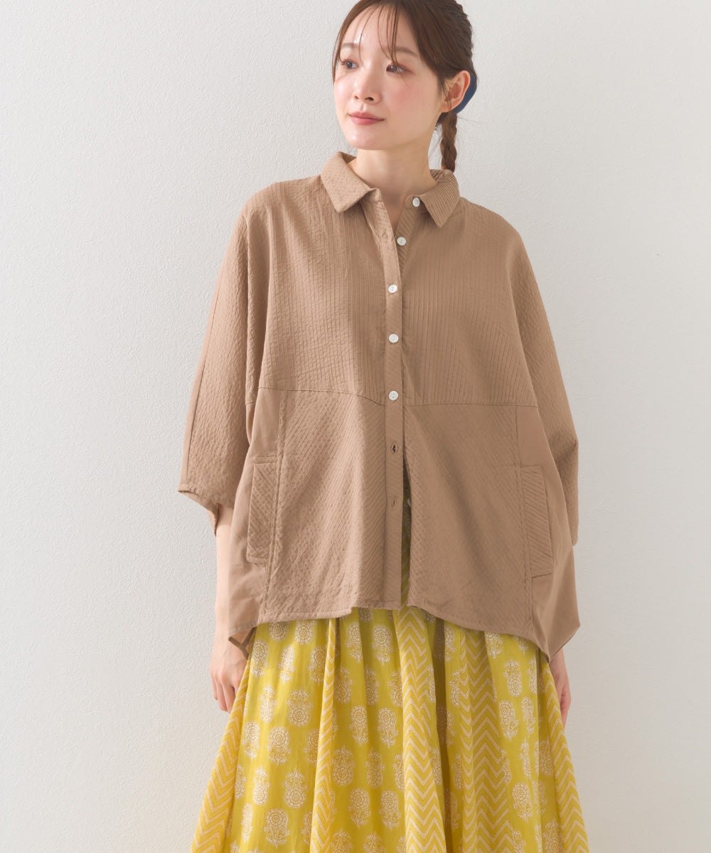 【OMNES】コットンキャンブリックタックドルマンシャツ 半袖【1524-4185】