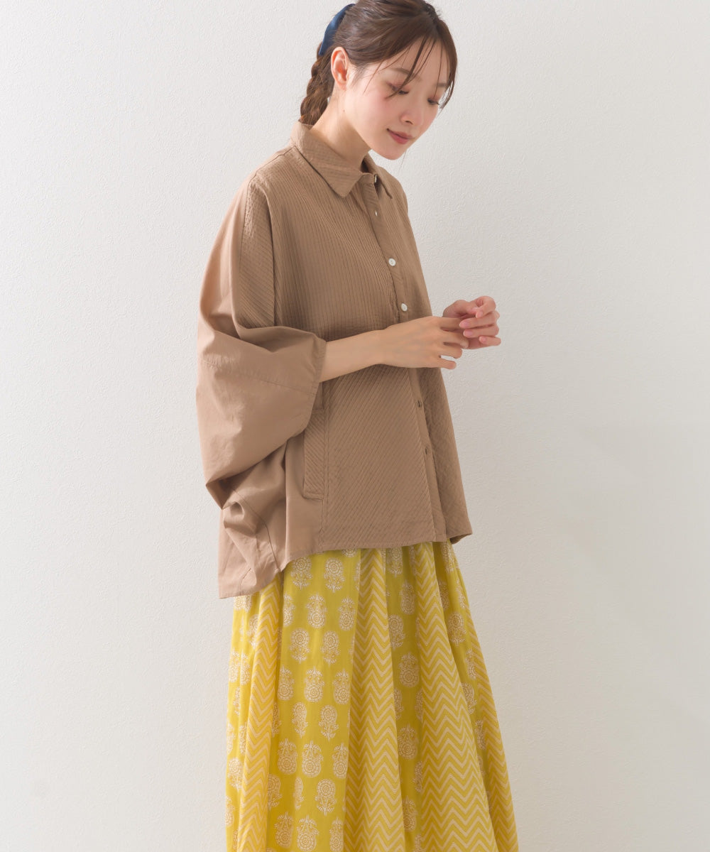 【OMNES】コットンキャンブリックタックドルマンシャツ 半袖【1524-4185】