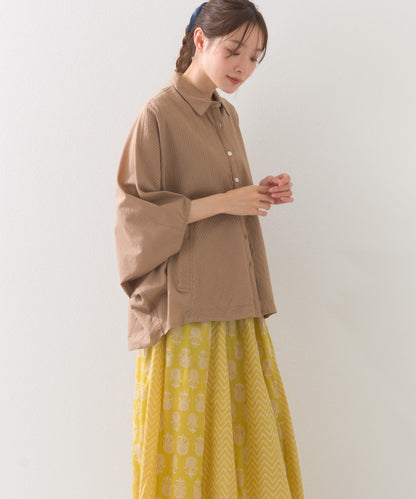 【OMNES】コットンキャンブリックタックドルマンシャツ 半袖【1524-4185】