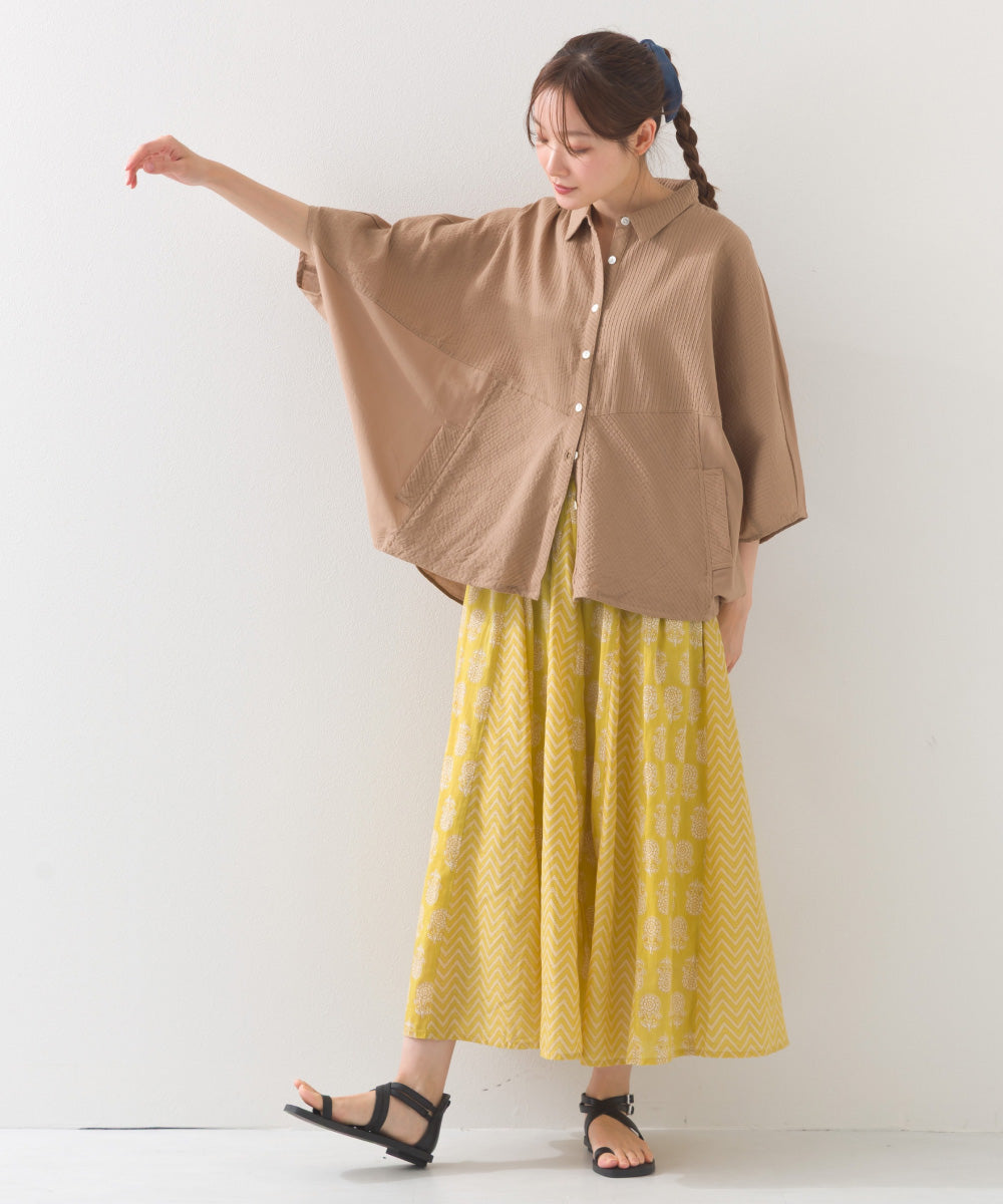 【OMNES】コットンキャンブリックタックドルマンシャツ 半袖【1524-4185】