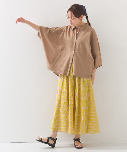 【OMNES】コットンキャンブリックタックドルマンシャツ 半袖【1524-4185】