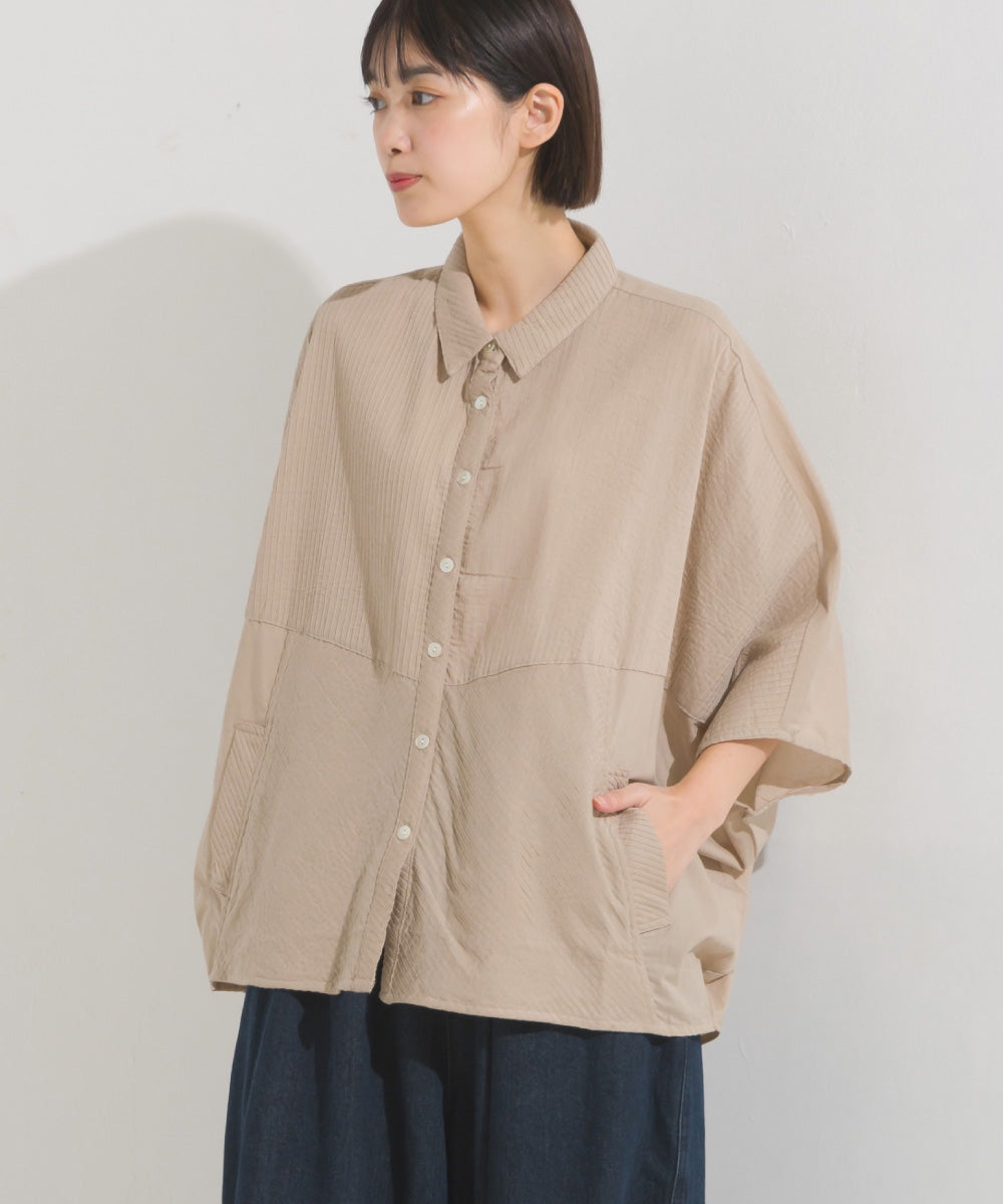 【OMNES】コットンキャンブリックタックドルマンシャツ 半袖【1524-4185】