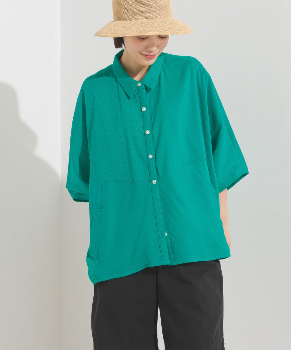【OMNES】コットンキャンブリックタックドルマンシャツ 半袖【1524-4185】