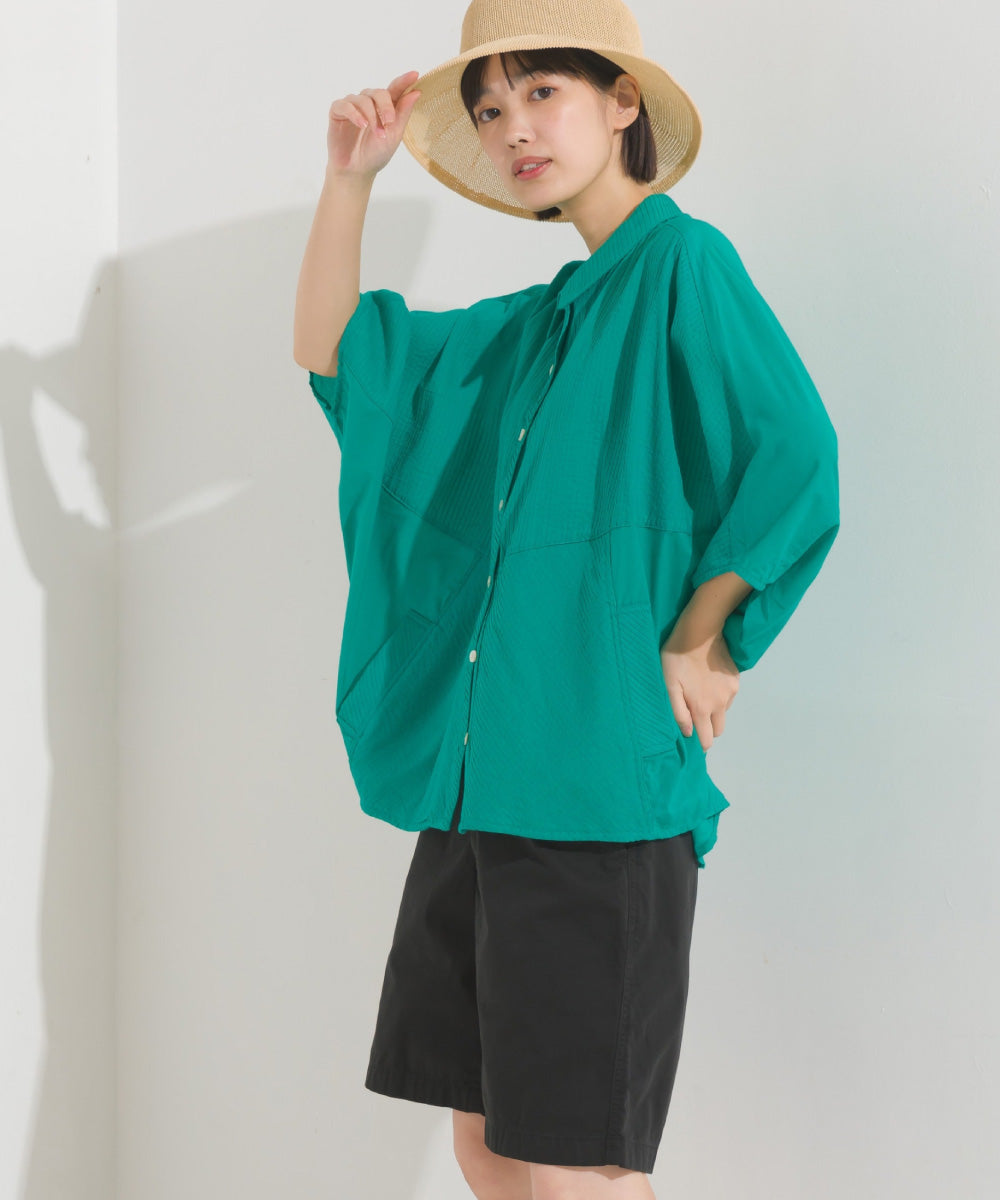 【OMNES】コットンキャンブリックタックドルマンシャツ 半袖【1524-4185】