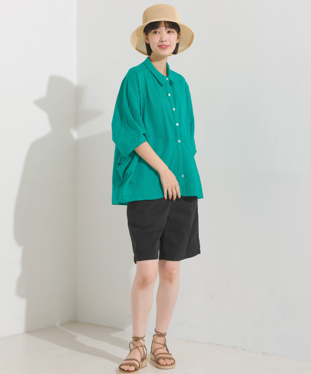 【OMNES】コットンキャンブリックタックドルマンシャツ 半袖【1524-4185】