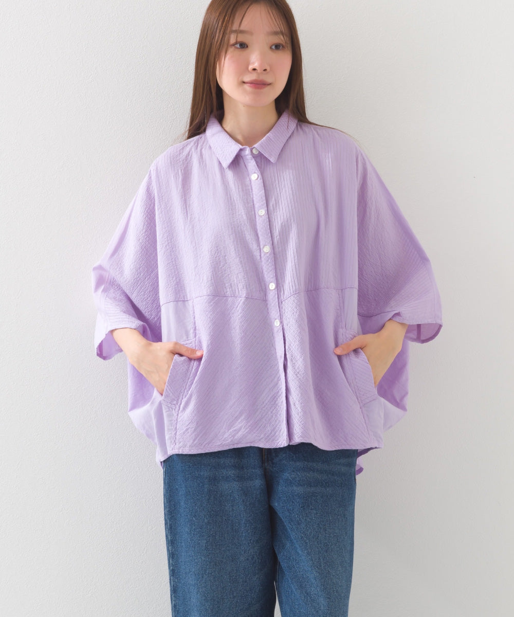 【OMNES】コットンキャンブリックタックドルマンシャツ 半袖【1524-4185】