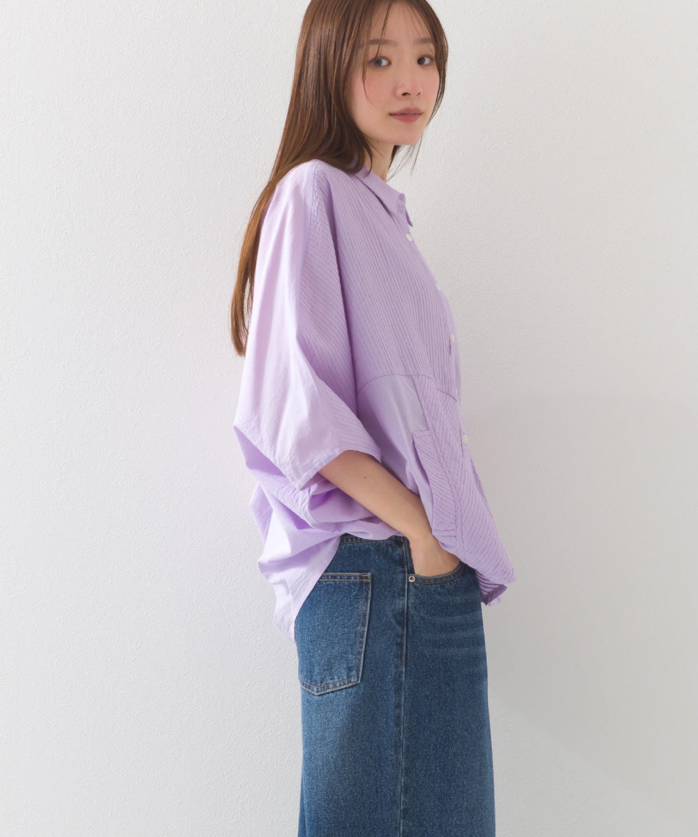 【OMNES】コットンキャンブリックタックドルマンシャツ 半袖【1524-4185】