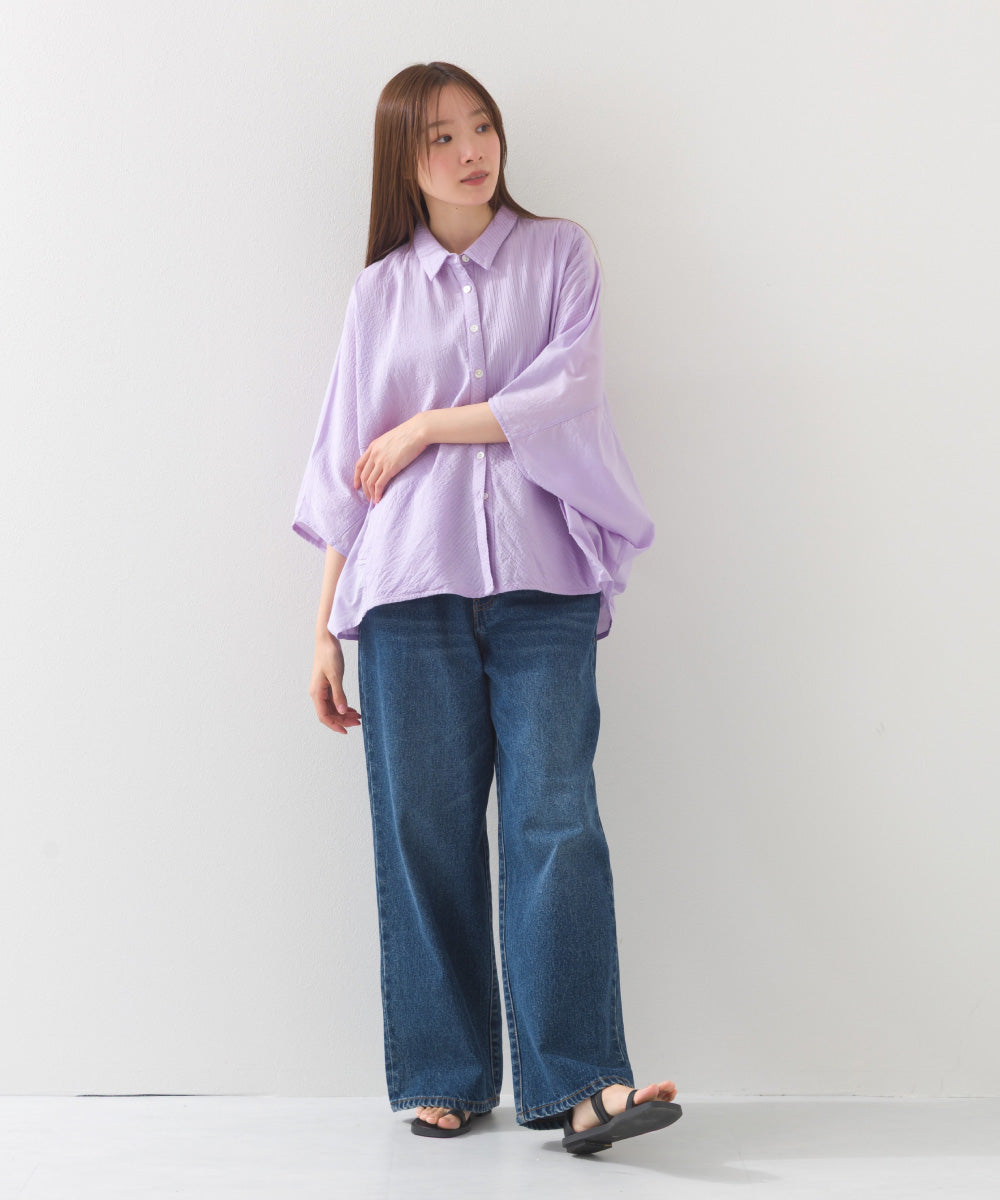 【OMNES】コットンキャンブリックタックドルマンシャツ 半袖【1524-4185】