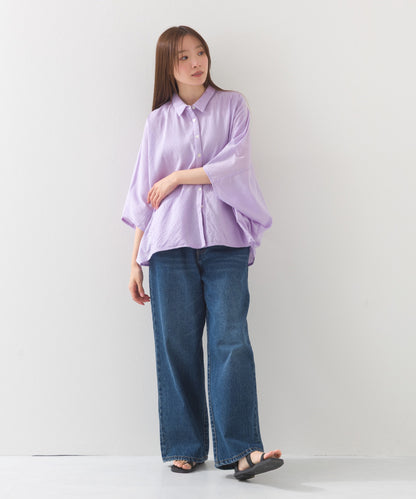 【OMNES】コットンキャンブリックタックドルマンシャツ 半袖【1524-4185】