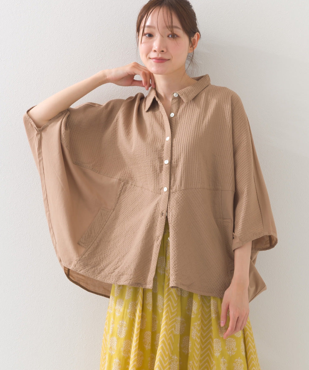 【OMNES】コットンキャンブリックタックドルマンシャツ 半袖【1524-4185】