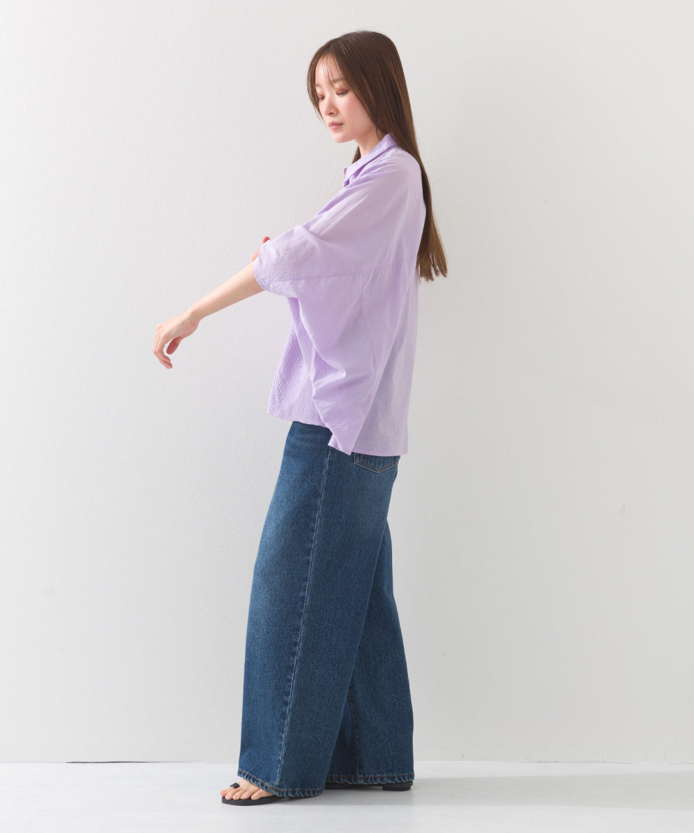 【OMNES】コットンキャンブリックタックドルマンシャツ 半袖【1524-4185】