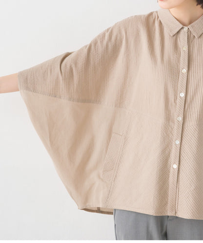 【OMNES】コットンキャンブリックタックドルマンシャツ 半袖【1524-4185】