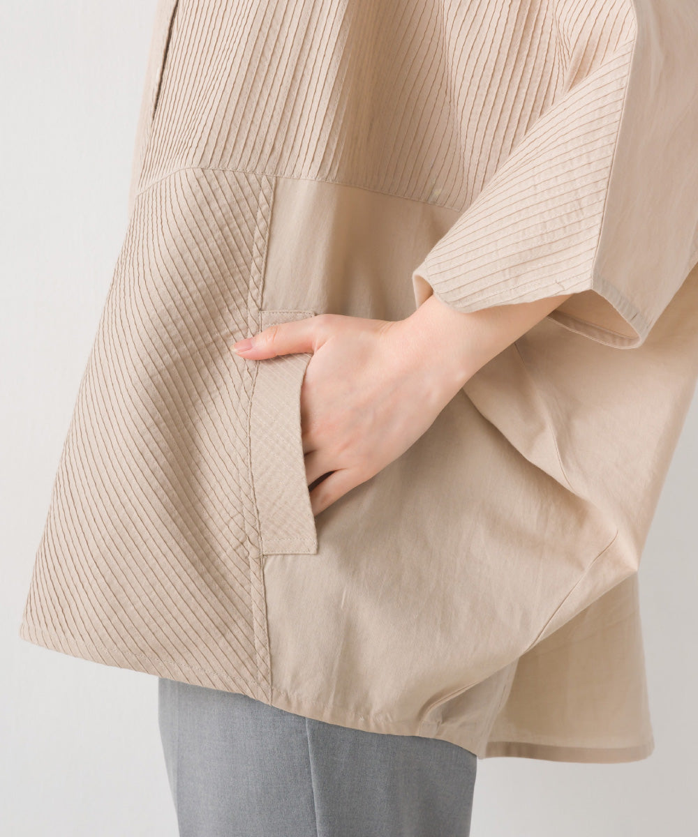 【OMNES】コットンキャンブリックタックドルマンシャツ 半袖【1524-4185】