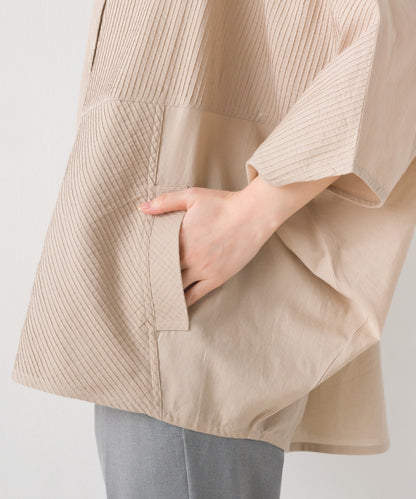 【OMNES】コットンキャンブリックタックドルマンシャツ 半袖【1524-4185】