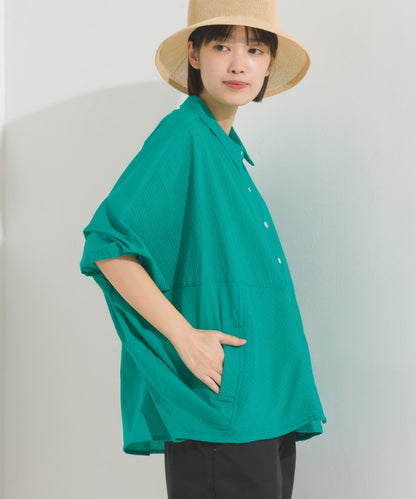 【OMNES】コットンキャンブリックタックドルマンシャツ 半袖【1524-4185】