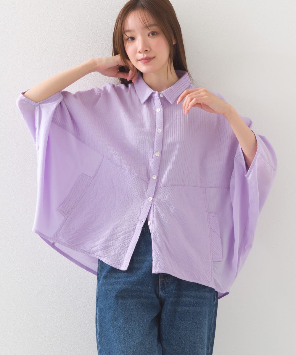 【OMNES】コットンキャンブリックタックドルマンシャツ 半袖【1524-4185】