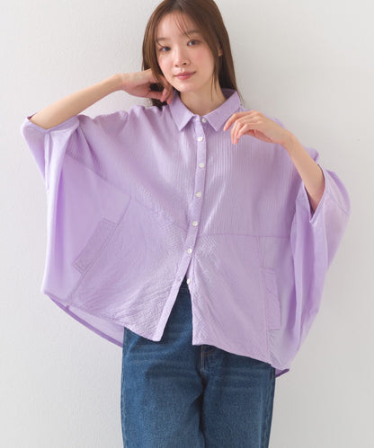 【OMNES】コットンキャンブリックタックドルマンシャツ 半袖【1524-4185】