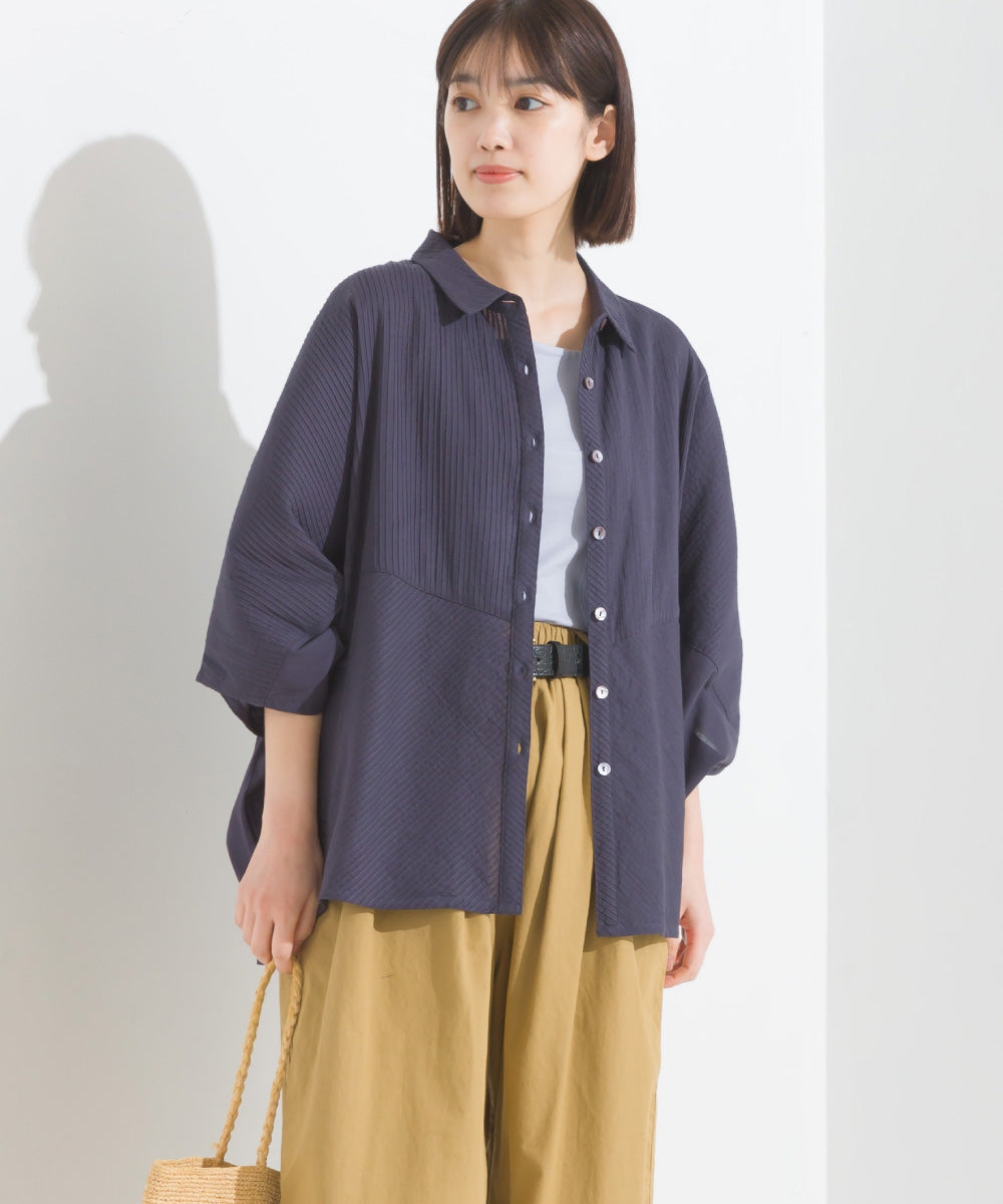 【OMNES】コットンキャンブリックタックドルマンシャツ 半袖【1524-4185】