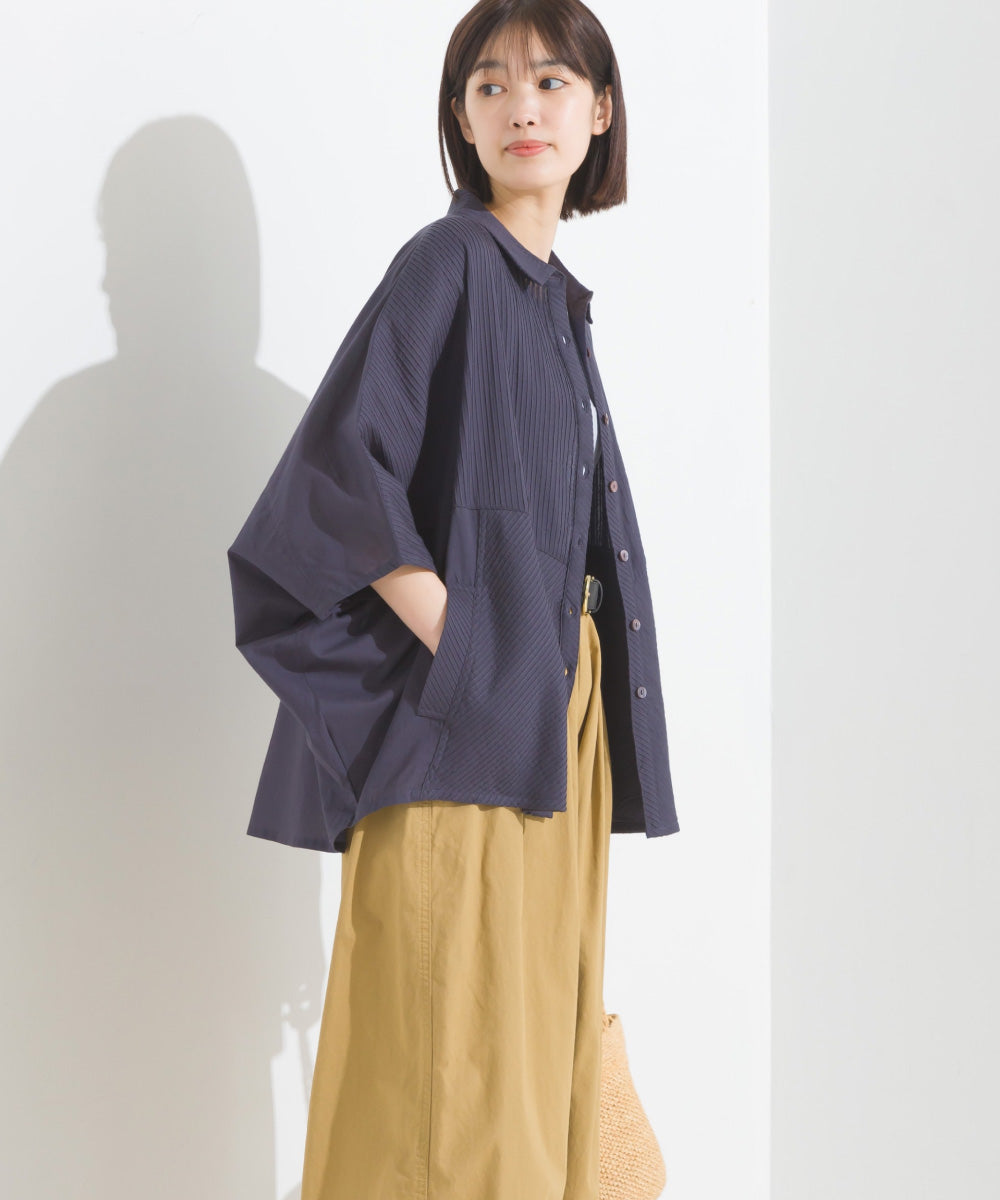 【OMNES】コットンキャンブリックタックドルマンシャツ 半袖【1524-4185】
