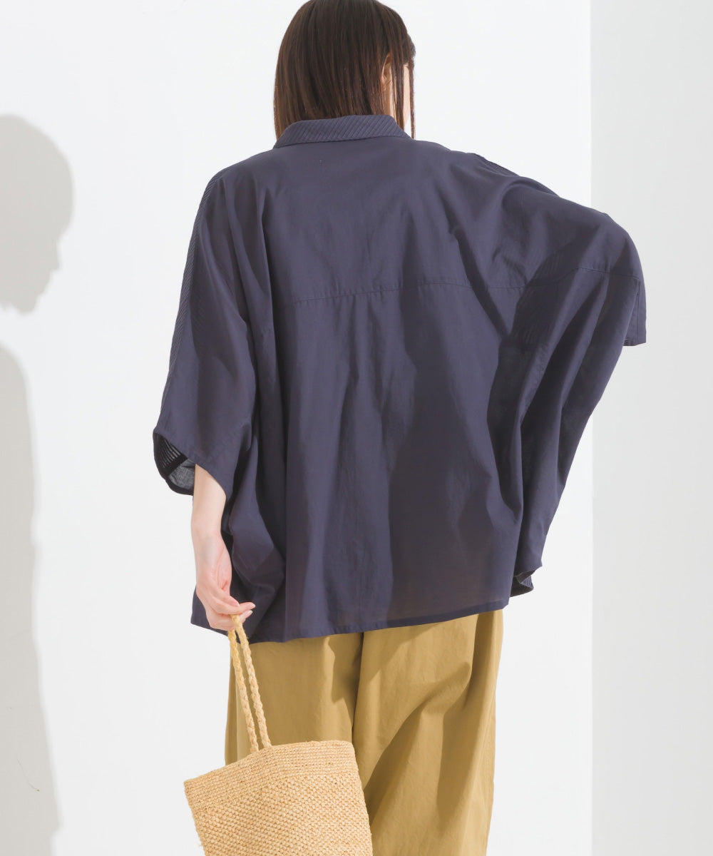 【OMNES】コットンキャンブリックタックドルマンシャツ 半袖【1524-4185】