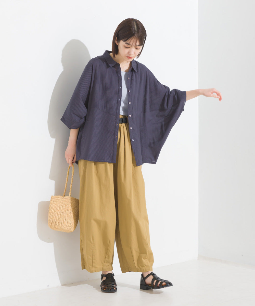 【OMNES】コットンキャンブリックタックドルマンシャツ 半袖【1524-4185】