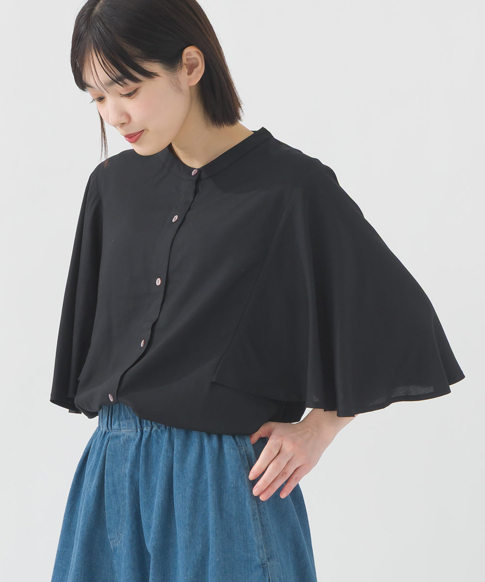 【OMNES】レーヨンフレア袖バンドカラーシャツ【1524-4195】
