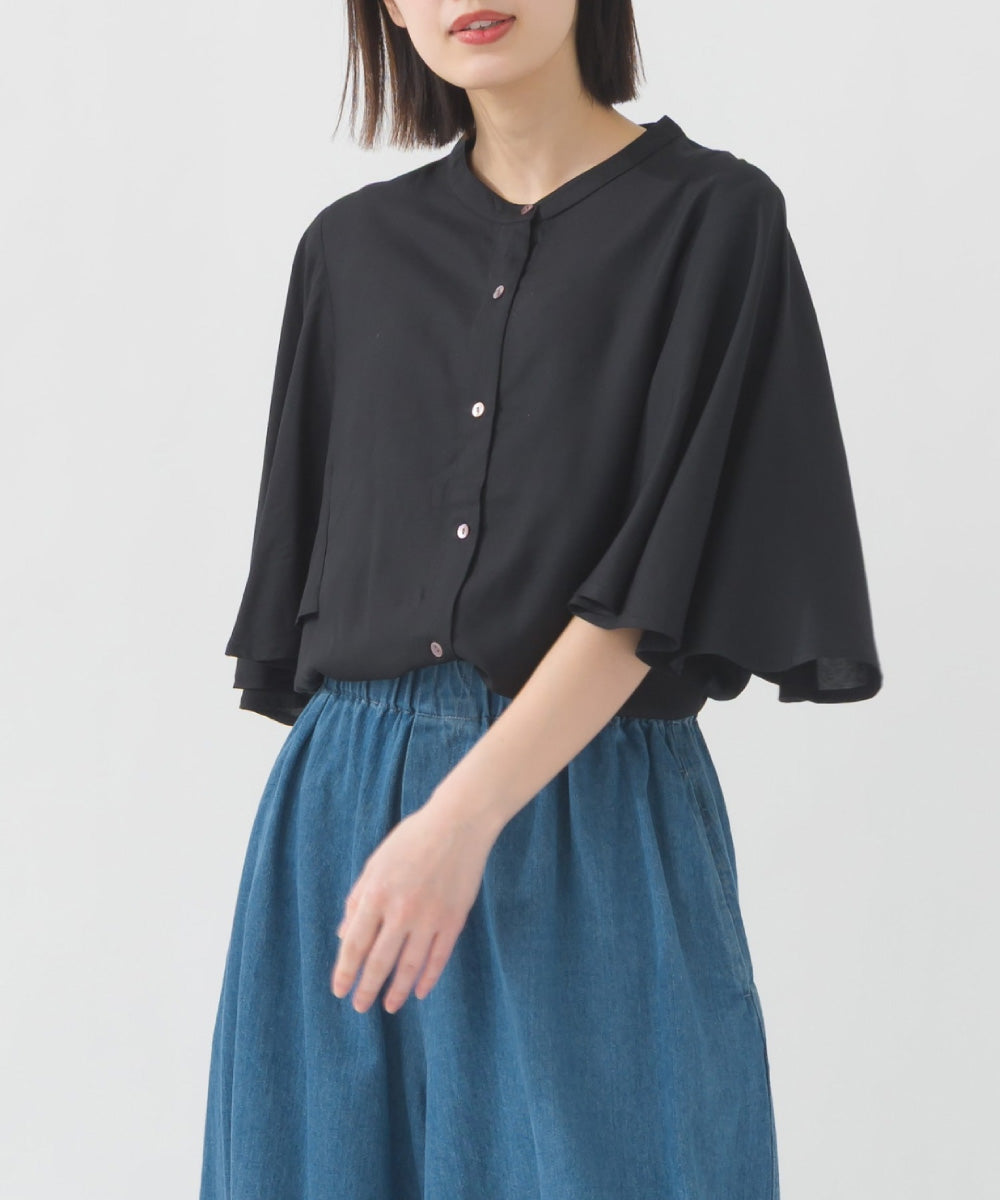 【OMNES】レーヨンフレア袖バンドカラーシャツ【1524-4195】