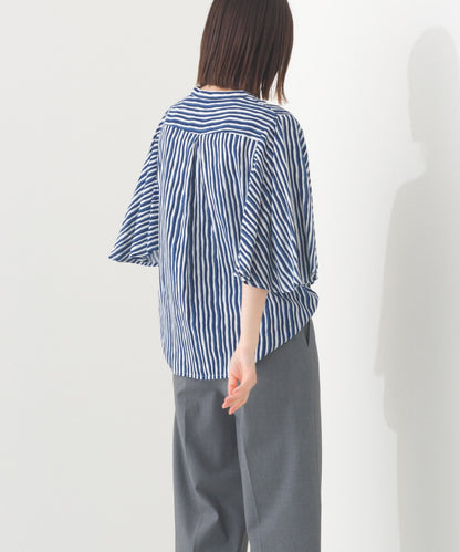 【OMNES】レーヨンフレア袖バンドカラーシャツ【1524-4195】